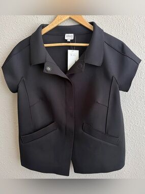 Armani Collezioni Black Short Sleeve Scuba Neoprene Snap Jacket Blazer